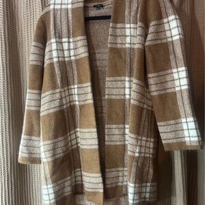 Talbots Tan and White Plaid Cardigan